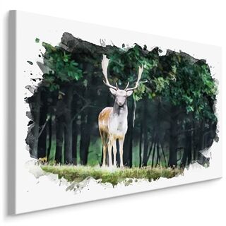 Leinwand Ein Hirsch im Wald mit Aquarellfarben gemalt