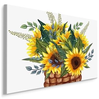 Canvas-Korb mit einem Strauß Sonnenblumen