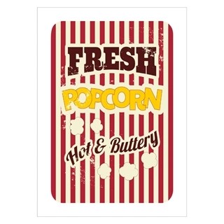 Poster mit Retro-Text. Frisches Popcorn. Heiß und butterartig