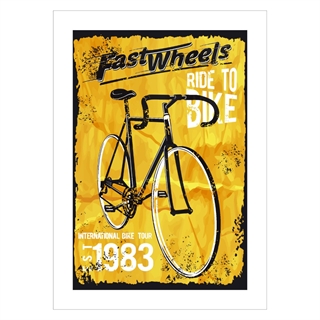 Poster mit Retro-Text. Fahre zwei Fahrräder. Feste Räder. Fahrradtour 1983