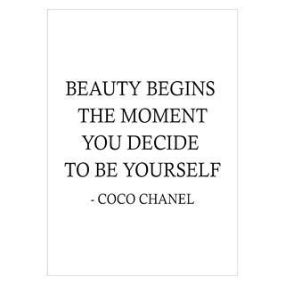 Poster von Coco Chanel mit dem Zitat Beauty Begins