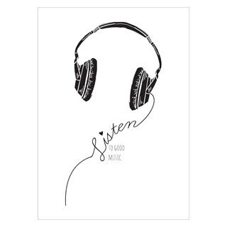 Schönes und schlichtes Poster mit dem Motiv Kopfhörer mit dem Text Gute Musik hören
