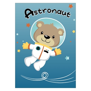 Niedliches Kinderposter mit dem Motiv eines Bären als Astronaut