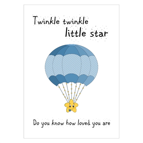 Ein süßes Kinderposter mit einem Stern in einem Fallschirm für das Jungenzimmer