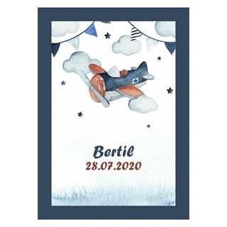 Personalisiertes Kinderposter mit Namen und Datum und Retro-Flugzeug