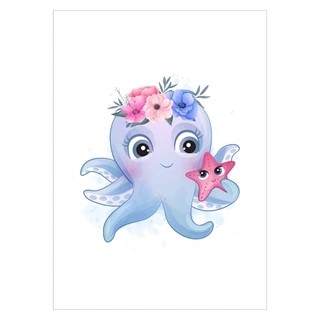 Niedliches Kinderposter mit Oktopus und Seestern in schönen Farben