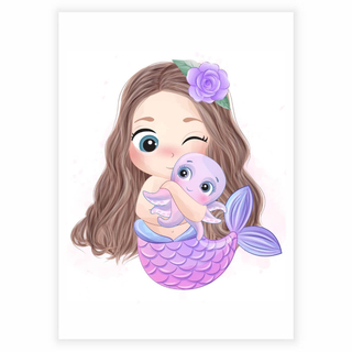 Niedliches Kinderposter mit einer Meerjungfrau, die einen Oktopus umarmt