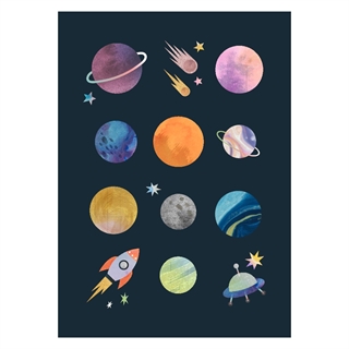 Poster für das Kinderzimmer mit Aquarellgalaxie auf dunklem Hintergrund