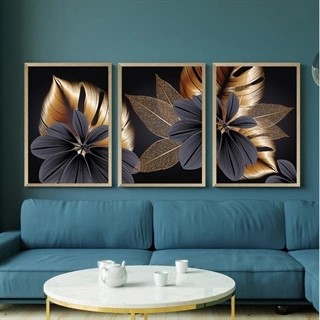 Super schönes Posterset mit Blumen in Gold und Schwarz