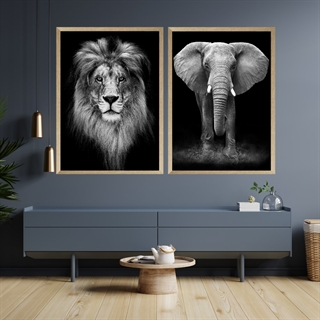 Posterset mit Löwe und Elefant, modern und stylisch