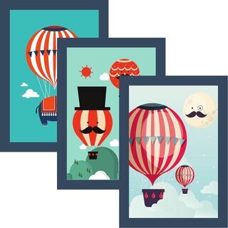 Posterset mit verrückten Heißluftballons, Elefanten und Mond