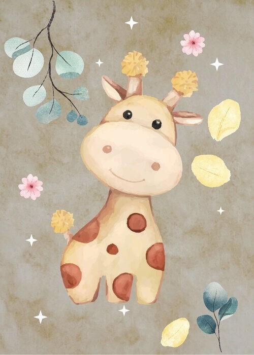 Einzigartiges Kinderposter mit Giraffe, Blumen und Sternen