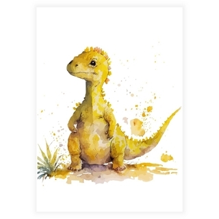 Aquarell-Kinderposter mit gelbem Dinosaurier