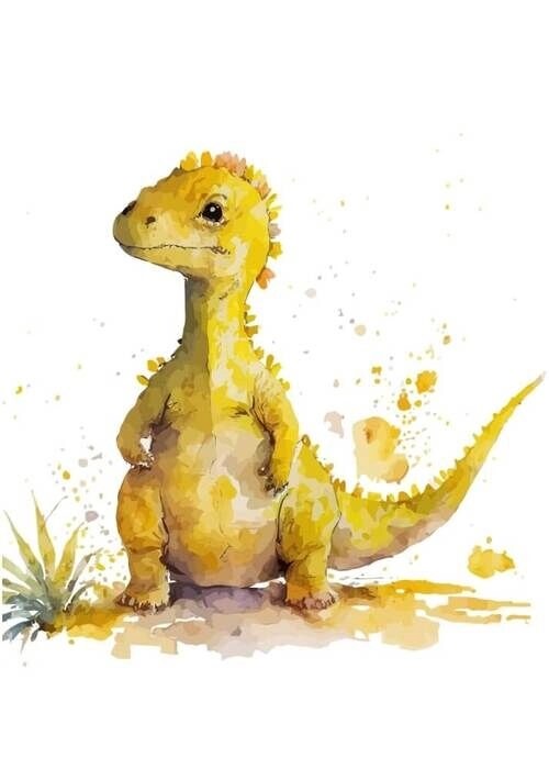 Aquarell-Kinderposter mit gelbem Dinosaurier