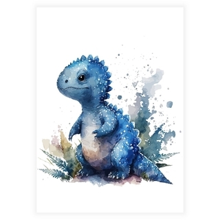 Aquarell-Kinderposter mit blauem Dinosaurier