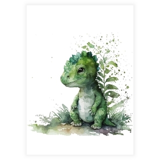 Aquarell-Kinderposter mit grünem Dinosaurier