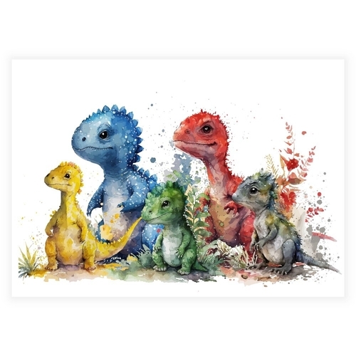 Einzigartiges Kinderposter in Aquarell mit Dinosauriern