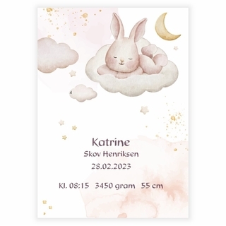 Geburtshoroskop Hase mit Wolken und Sternen in Rosa- und Goldtönen