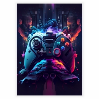 Poster Cyberpunk-Gaming Controller mit Gamepad Joystick Illustration