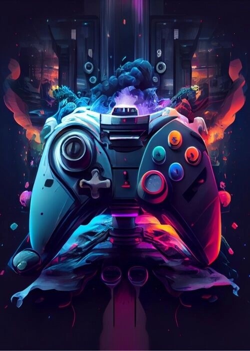 Poster Cyberpunk-Gaming Controller mit Gamepad Joystick Illustration