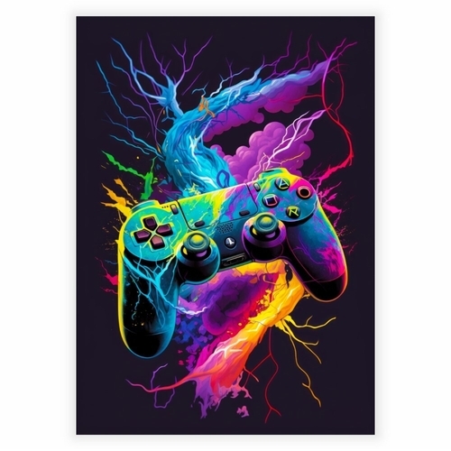 Videospiel-Controller- Poster mit Farbspritzern
