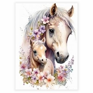 Einzigartiges Poster mit einer Pferdemutter und ihrem Jungen