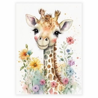 Aquarell- Poster mit einer kleinen Giraffe