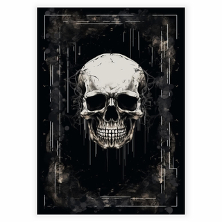 Ein Totenkopf in einem Rahmen auf einem schwarzen Poster