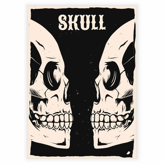 2 gezeichnete Totenköpfe in den Farben Schwarz und Beige - Poster
