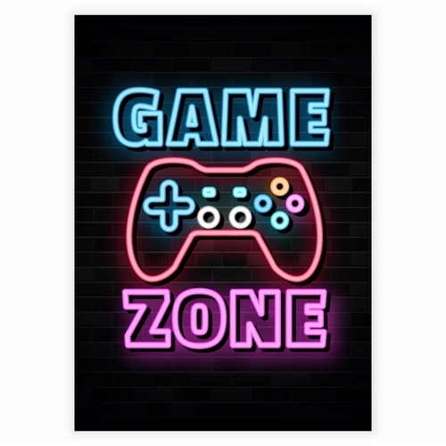 Super cooles Neon- Poster mit dem Text Game Zone