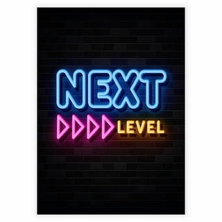 Super cooles Neon-Gamer- Poster mit dem Text Next Level