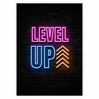 Super cooles Neon- Poster mit dem Text Level Up Gaming
