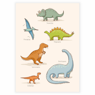 Lernen Sie die Namen der Dinosaurier mit diesem tollen handgezeichneten Lernposter