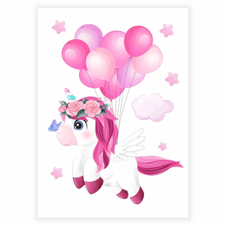 Süßestes magisches Einhorn mit Sternen und Luftballons Poster