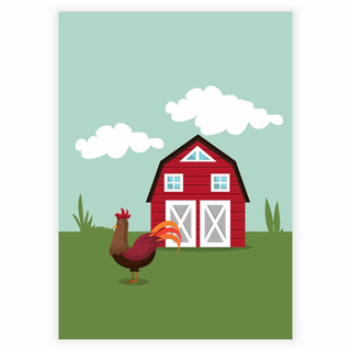 Bauernhof mit einem Hahn auf dem Bauernhof - Kinderplakat