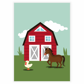 Ein Pferd und eine Henne auf einem Bauernhof – Kinderplakat
