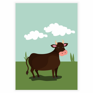 Eine braune Kuh auf einem Bauernhof – Kinderplakat