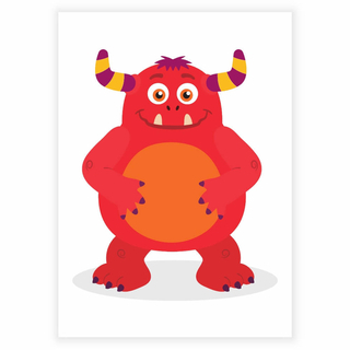 Süßes und lustiges rotes Monster als Poster für das Kinderzimmer