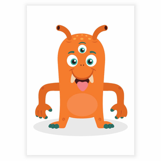 Süßes und lustiges orangefarbenes Monster als Poster für das Kinderzimmer