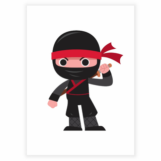 Lustiger Ninja in Schwarz mit Schwert auf dem Rücken – Kinderplakat