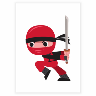 Lustiger roter Ninja mit Schwert - Kinderplakat