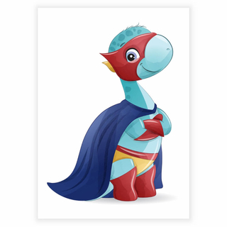 Lustige Superhelden wie Dinosaurier in der Farbe Blau – Poster für das Kinderzimmer