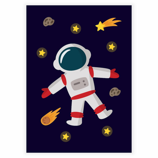 Fliegender Astronaut im Weltraum Poster für das Kinderzimmer