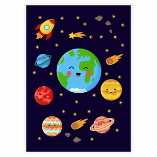 Das ganze Universum mit der Erde im Fokus Poster für das Kinderzimmer