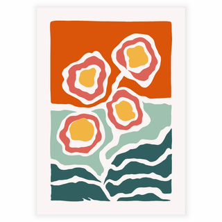Wunderschöne abstrakte Blumen in Orange- und Grüntönen als Poster