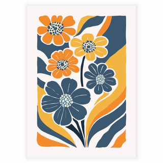 Wunderschöne abstrakte Blumen in Orange- und Blautönen als Poster