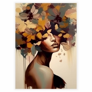 Schöne goldene Frau mit Blumen im Haar Poster