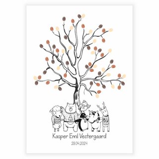 Fingerabdruck-Poster mit Holz und einzigartigen Tieren zur Taufe oder zum Geburtstag