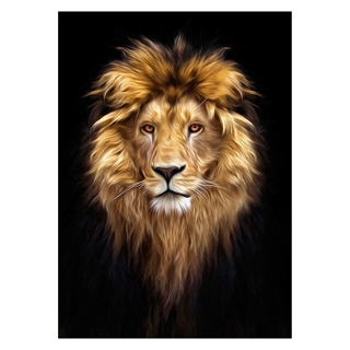Poster mit dem Kopf eines Löwen in leuchtenden Farben.