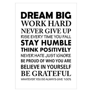 Dream big work hard - Poster mit englischem Text